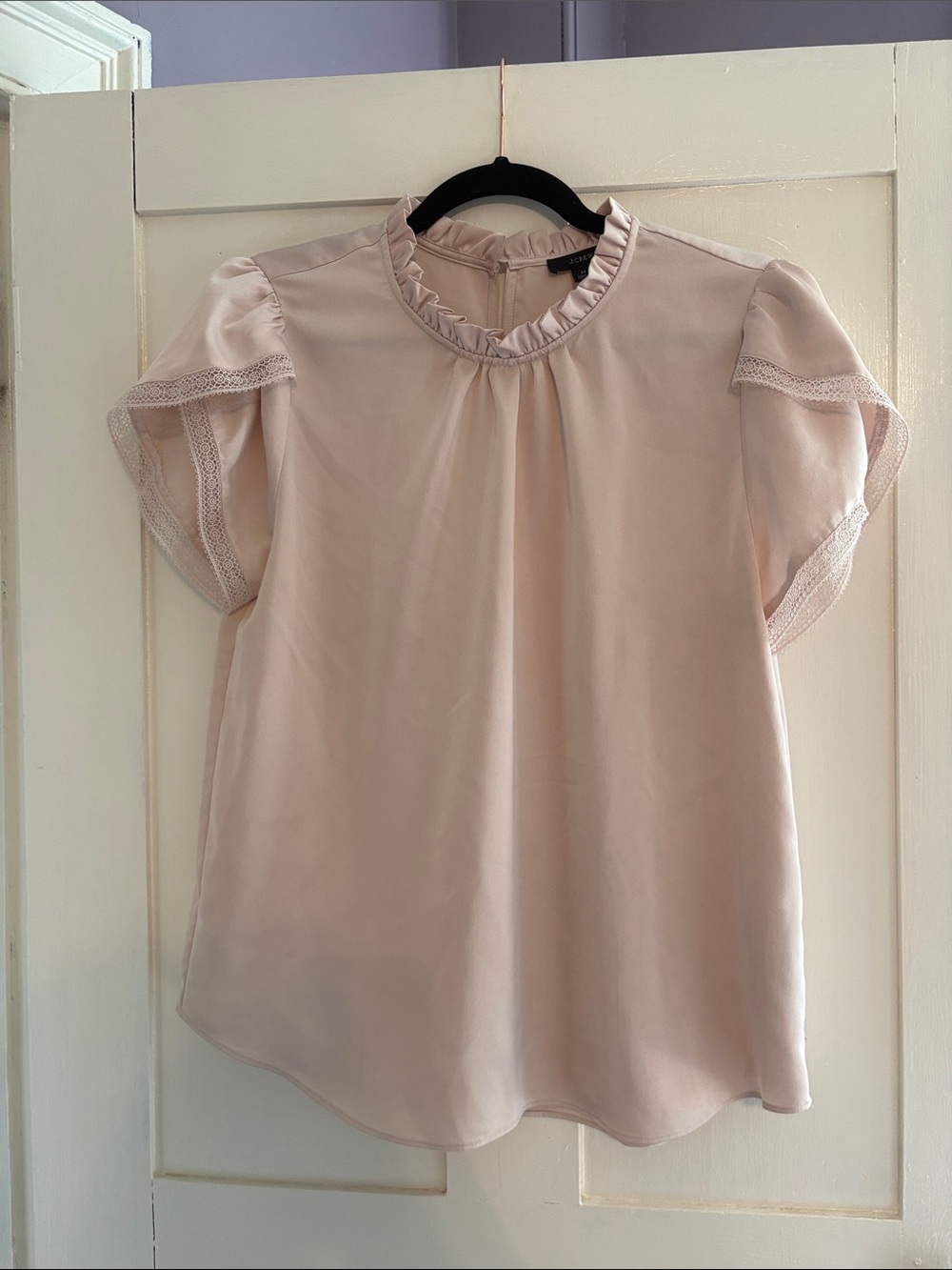 J. Crew Blush Ruffle Neck Short Sleeve Blouse